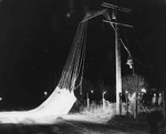 Japanese Fu-Go balloon bomb draped across power lines in Toppenish, Washington, United States, 10 Mar 1945. This balloon caused a power outage that briefly affected the Hanford nuclear reactors 40 miles away.