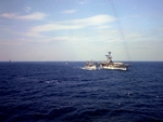 USS Shangri-La being refueled by USS Marias in the Mediterranean Sea, 22 Mar 1969