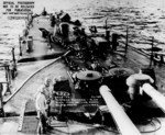 Buckled deck of the cruiser USS St. Louis after being hit by a torpedo in the Battle of Kolombangara, 13 Jul 1943, although this photo was taken 16 Jul 1943 at Espiritu Santo, New Hebrides.