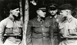General Kirill Meretskov speaking to Senior Lieutenant A. P. Silantyev (right) who had shot down a German Bf 109 fighter that had just attempted to attack Meretskov