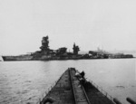 Nagato (foreground) and South Dakota (background) seen from a Japanese I-400-class submarine, Japan, 14 Jan 1946