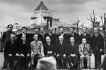 Prime Minister Kijuro Shidehara with his cabinet, Tokyo, Japan, 9 Oct 1945, photo 2 of 2; note Mitsumasa Yonai and Shigeru Yoshida in front row