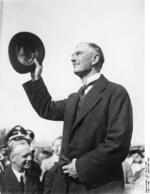 British Prime Minister Neville Chamberlain at Oberwiesenfeld Airfield, Munich, Germany, 29 Sep 1938