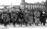 Karl Wolff, Reinhard Heydrich, Adelchi Serena, Heinrich Himmler, Emilio de Bono, Rodolfo Graziani, and Hans Georg von Mackensen at the funeral of Arturo Bocchini, Rome, Italy, 21 Nov 1940