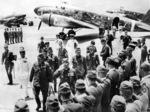 Hideki Tojo arriving at Nichols Field, Manila, Philippines, 1943