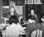 Soon-to-be Prime Minister Nobuyuki Abe having dinner with his wife Mitsuko and others, Japan, 28 Aug 1939