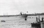 Sargo-class submarine Saury shortly after her launch at the Electric Boat Company, Groton, Connecticut, United States, 29 Apr 1938.