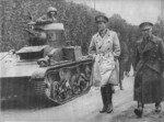 Belgian King Leopold III and General Henri Denis reviewing a column of T-15 light tanks, Belgium, mid-May 1940