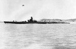 Broadside view of USS Spearfish off Mare Island Naval Shipyard in California on 8 May 1943. Note how her fairwater has been cut down, the deck gun forward, and also the barrage balloon.