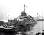 Destroyer USS Saufley on her commissioning day, 29 Aug 1942, Brooklyn Navy Yard, Brooklyn, New York. Note two just completed Elco 80-foot PT Boats on Saufley’s bow.