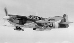 The only A-36A Mustang aircraft in the RAF in flight, date unknown; note the open dive brakes