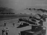 Japanese A6M Zero fighters at an airfield somewhere in the Pacific, 1942-1943