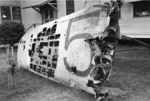 Wing of Japanese Type 97 torpedo bomber of Kaga that crashed at Naval Hospital, Pearl Harbor, Hawaii, United States during the 7 Dec 1941 raid; note rising sun insignia taken by souvenir hunters