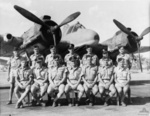 Graduates of No. 12 Course at No. 5 Operational Training Unit of the RAAF, 1943; note Beaufighter aircraft in background