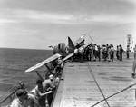 Landing accident involving a Buffalo aboard USS Long Island, off Palmyra, 25 Jul 1942, photo 2 of 2