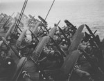 AU-1 Corsair fighters aboard USS Saipan in the South China Sea, 18 Apr 1954; these aircraft were formerly of US Marine Corps but now en route to be delivered to the French Navy