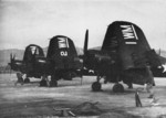 F4U-4 Corsair fighters of US Marine Corps group MAG-33, Camp Pendleton, California, United States, 1948; seen in Jun 1948 issue of US Navy publication Naval Aviation News