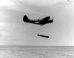 TBD-1 Devastator aircraft 6-T-19 of Torpedo Squadron 6 dropped a Mark XIII torpedo during exercises in the Pacific, 20 Oct 1941