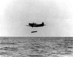 TBD-1 Devastator aircraft of Torpedo Squadron 6 dropped a Mark XIII torpedo during exercises in the Pacific, 20 Oct 1941, photo 1 of 2