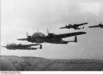 A flight of German Do 17 Z bombers over France or Belgium, possibly en route to Britain, circa 1940