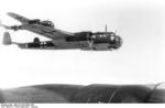A flight of German Do 17 Z bombers of Kampfgeschwader 3 over France or Belgium, possibly en route to Britain, Sep-Oct 1940