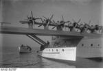 Passenger boats pulling up next to Do X aircraft on Lake Constance, Altenrhein, Switzerland, 21 Oct 1929