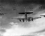 B-17 Flying Fortress bombers of USAAF 398th Bombardment Group on bombing run to Neumünster, Germany, 13 Apr 1945