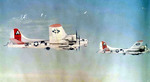 Two US B-17G Fortress aircraft of the 91st Bomb Group, 323rd Bomb Squadron in formation, Sep 1943-Oct 1944