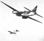 G4M2E Model 24 Tei bomber releasing a MXY7 Ohka manned special attack aircraft, circa 1945