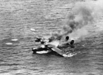 H6K flying boat burning in the water, 1944