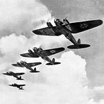 German He 111 bombers flying in formation, date unknown