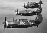 US Marine Corps SB2C Helldiver aircraft in flight exercises over US Territory of Hawaii, 1944-1945