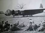 British Horsa Mk II glider after landing, date unknown; note troops in foreground appeared to be German prisoners