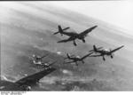 Formation of German Ju 87D Stuka dive bombers over Russia, winter of 1943-1944