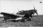 German Ju 87G-1 Stuka dive bomber at rest in the Soviet Union, 1942-1944; note 3.7cm FlaK 18 cannons installed under wings