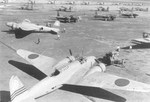 Ki-21-3 bombers at an airfield, 1940s