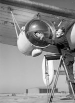 Anti-submarine Leigh Light installed beneath the wing of a Liberator bomber of the RAF Coastal Command, 26 Feb 1944
