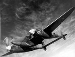 P-38 Lightning aircraft in flight during a demonstration, AAF Tactical Center, Orlando, Florida, United States, 1944-1945, photo 2 of 3; many said this plane would be un-flyable with one engine lost