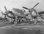 P-38 Lightning aircraft being fueled, circa 1940s