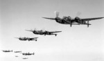 P-38 Lightning aircraft flying in formation, 1941-1942