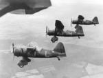 Three Lysander aircraft in flight, circa 1930s-1940s