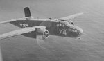 B-25 Mitchell bomber of US Army Air Corps 77th Bomber Squadron, southeast of Attu Island, Alaska, 1943; note radar under nose