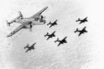 B-25C Mitchell bombers in flight at low level over an unknown desert, May 1942-Feb 1943