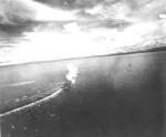 B-25 aircraft of 345th Bombardment Group, US 500th Bombardment Squadron attacking Japanese Sub Chaser CH-39 off Three Island Harbor, New Hanover, New Ireland, 16 Feb 1944, 1 of 3