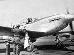 WASP pilot Florene Watson, one of the original WAF pilots, warming up her P-51D aircraft in Long Beach, California, United States, spring 1944