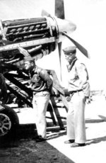 Claire Chennault inspecting a P-51 Mustang fighter, Kunming, Yunnan, China, circa 1943-1944