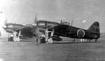 N1K1-J Shiden fighters prepared for flight, circa late 1944, photo 1 of 2