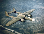 P-61 Black Widow of USAAF 419th Night Fighter Squadron in flight, circa 1944-1945