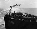 SOC Seagull aircraft being recovered by cruiser Philadelphia, off North Africa, Nov 1942, photo 4 of 4