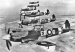 Spitfire Mk XII fighters of 41 Squadron RAF flying in formation, 1940s